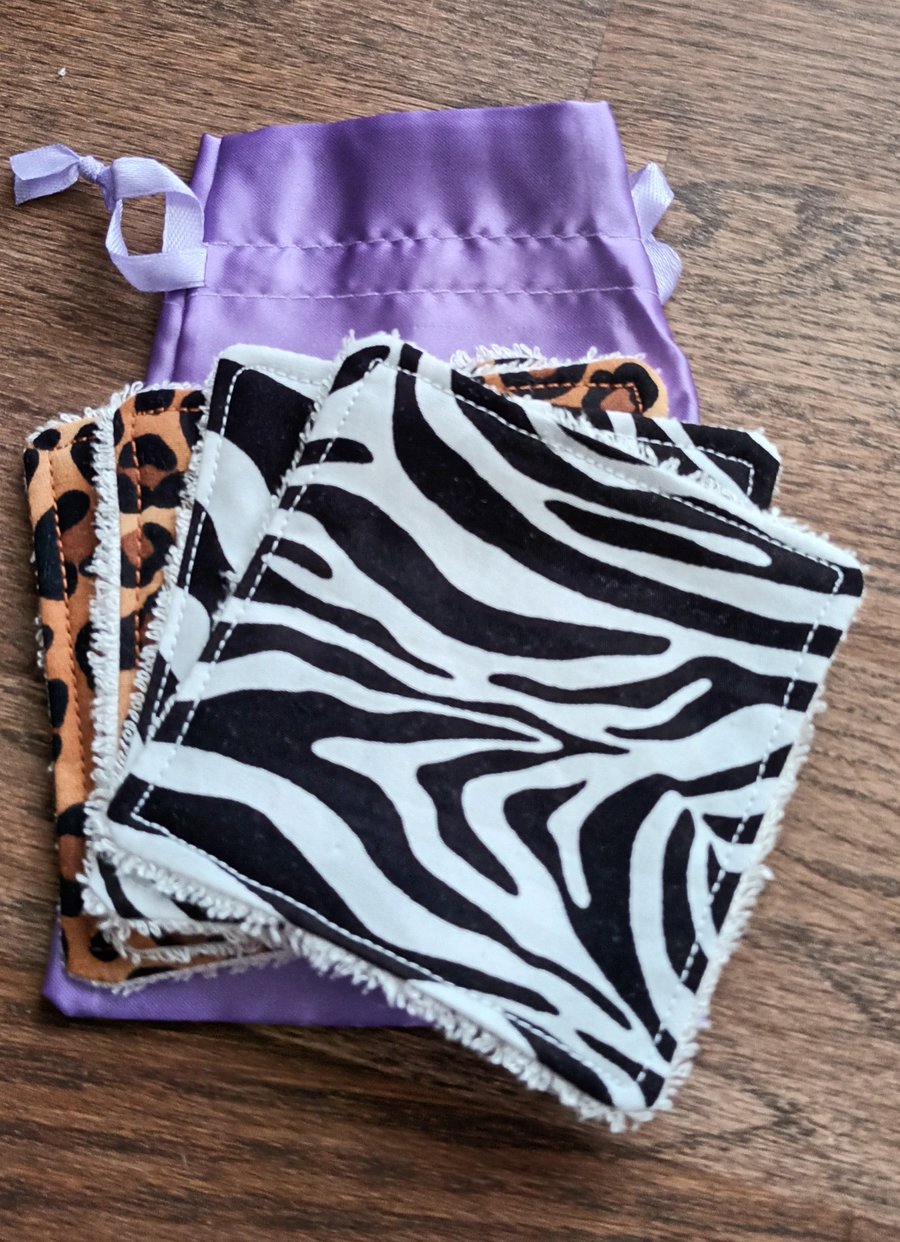 Eco Friendly Face, Make Up Wipes Reusable. Animal Print. Free Delivery