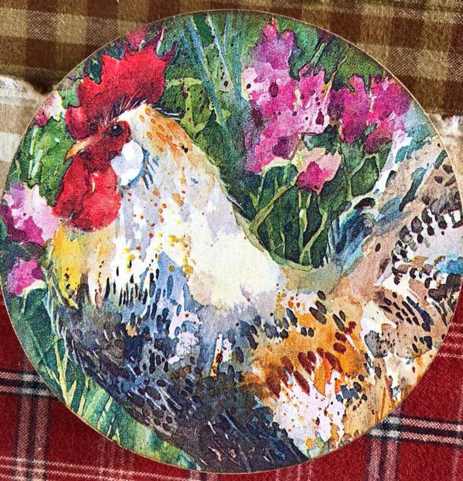 Decoupage Circular Cockerel Coaster