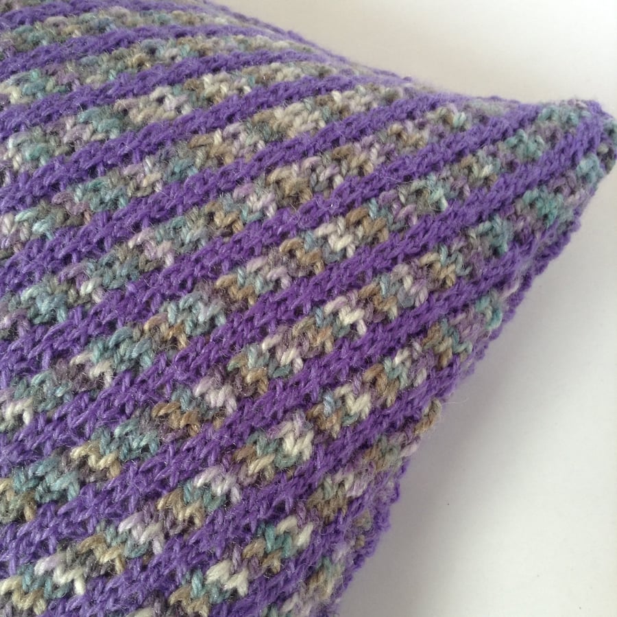 Hand-knitted striped cushion cover