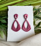 Burgundy Art Deco Polymer Clay Earrings - Elegant Shimmer Drop Dangles