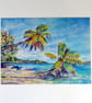 Original  Watercolour of Idyllic Tropical Beach - Image 3