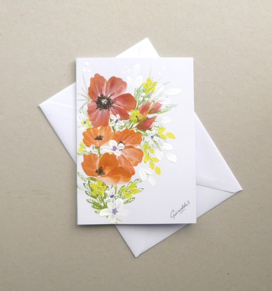 hand painted floral greetings card original art ( ref F 904 B4 )