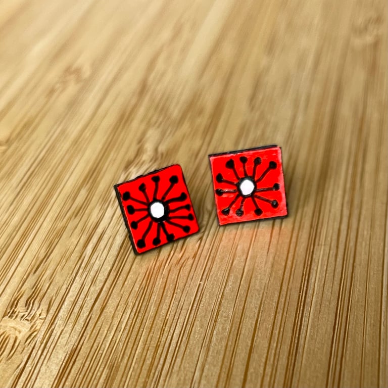 1 CM Square Stud Hand-painted Paper Earrings