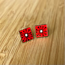 1 CM Square Stud Hand-painted Paper Earrings