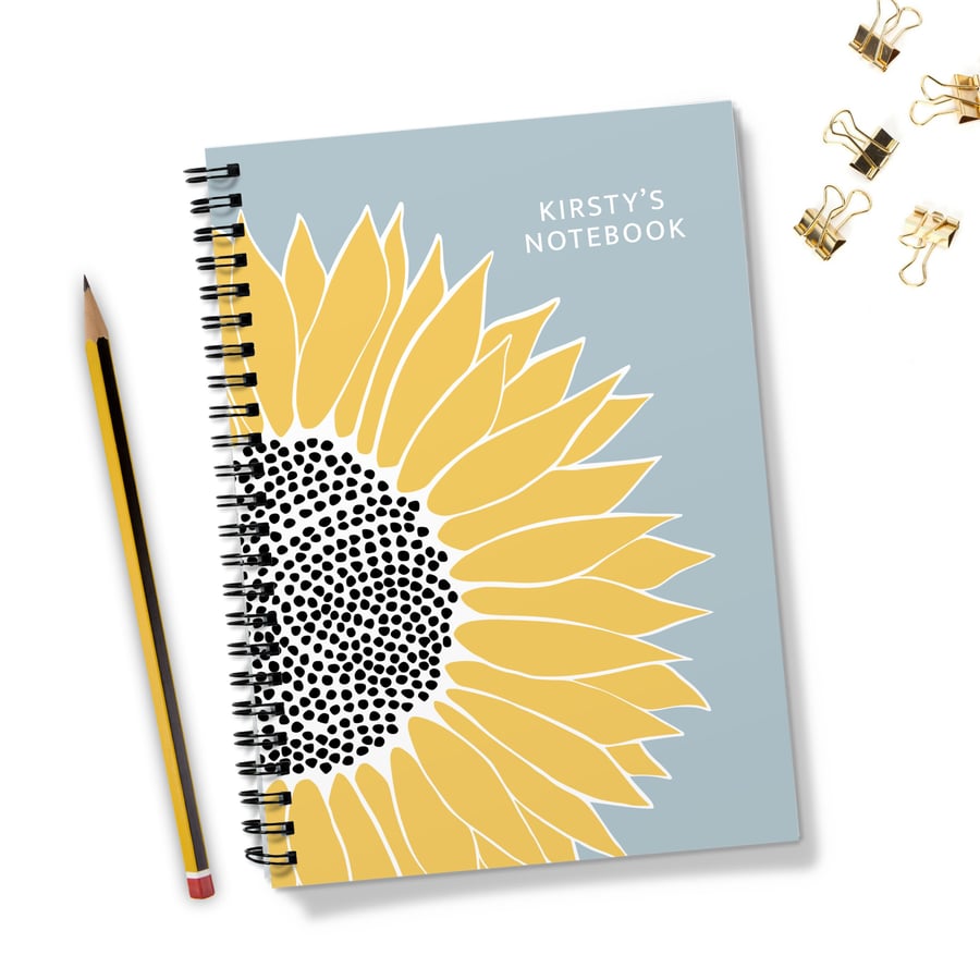 Personalised Sunflower Notebook – Custom Journal, Planner or School Notebook