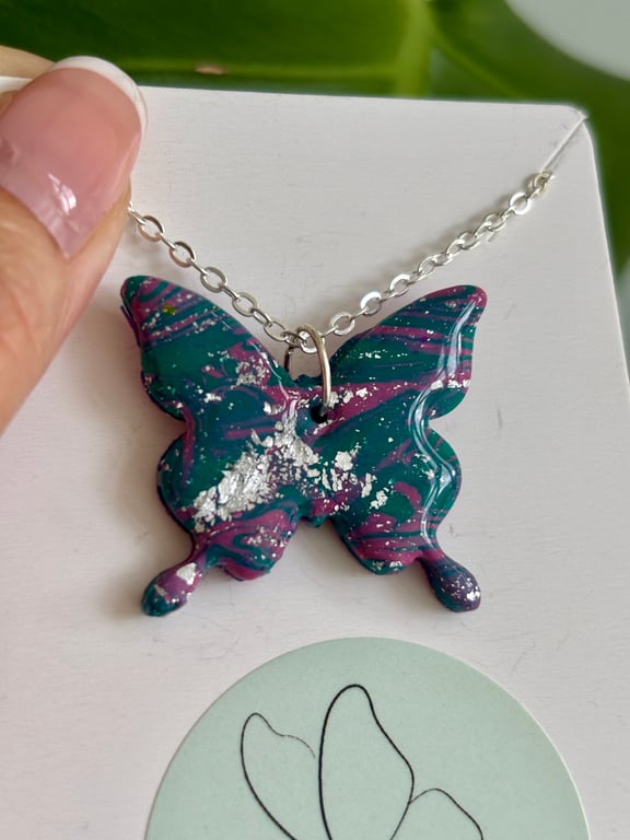 Twilight Marbled Butterfly Pendant Necklace