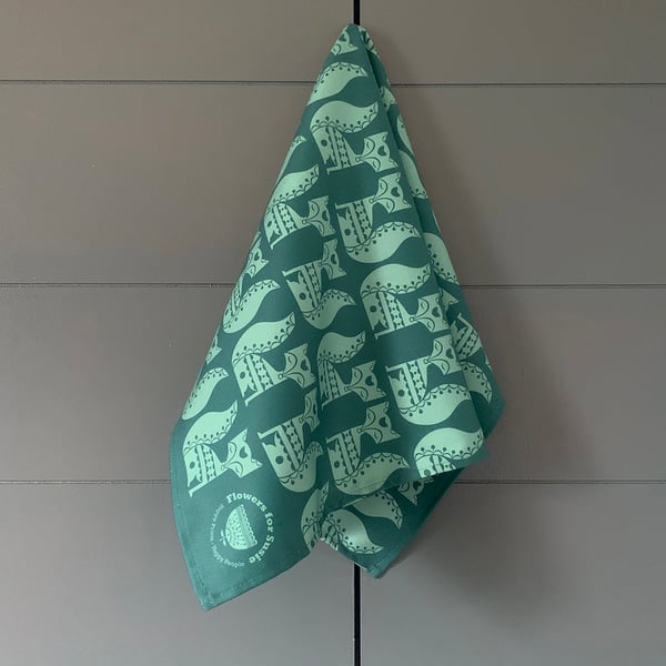 Fox Tea Towel - Teal & Duck Egg