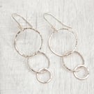 Trio of silver circles, dangle hook earrings
