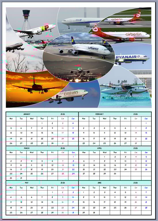 2026 and 2027 A4 Aeroplanes Year At A Glance Cards 