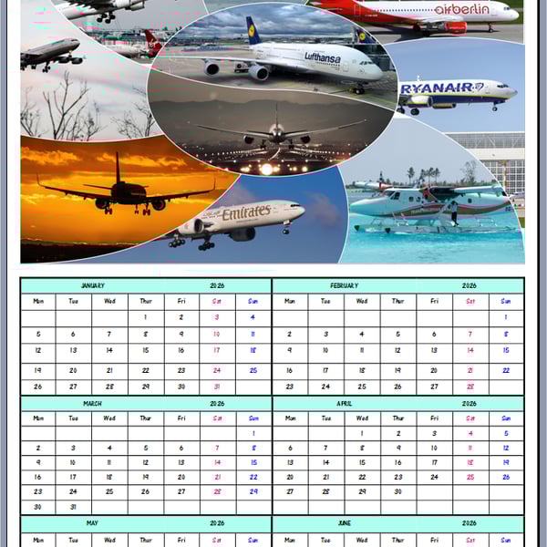 2026 and 2027 A4 Aeroplanes Year At A Glance Cards 