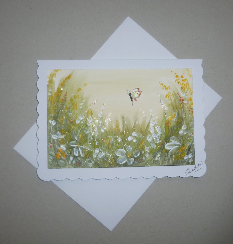 hand painted original art blank greetings card ( ref F 821 B1 )