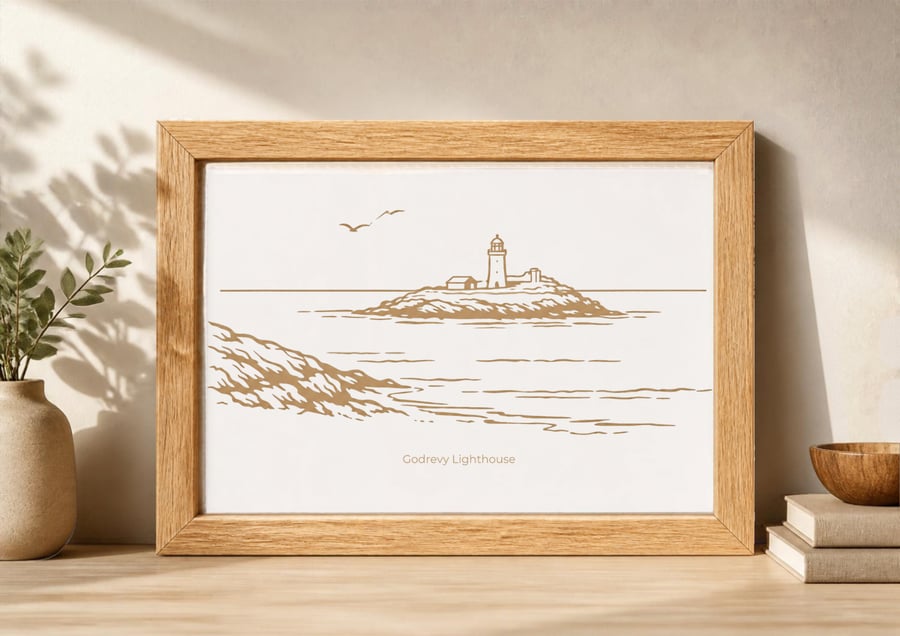 Laser engraved Godrevy Lighthouse Cornwall