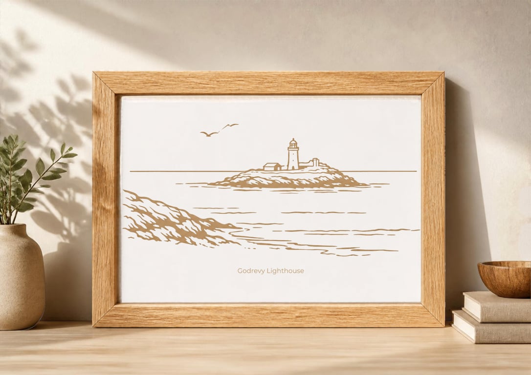 Laser engraved Godrevy Lighthouse Cornwall
