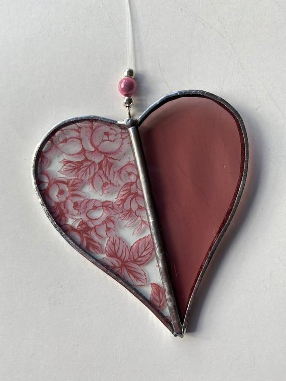 Stained Glass Two Tone Heart Suncatcher Decoration 