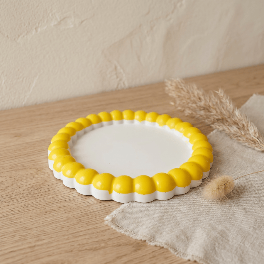 Yellow and White Bubble Edge Jewellery Tray