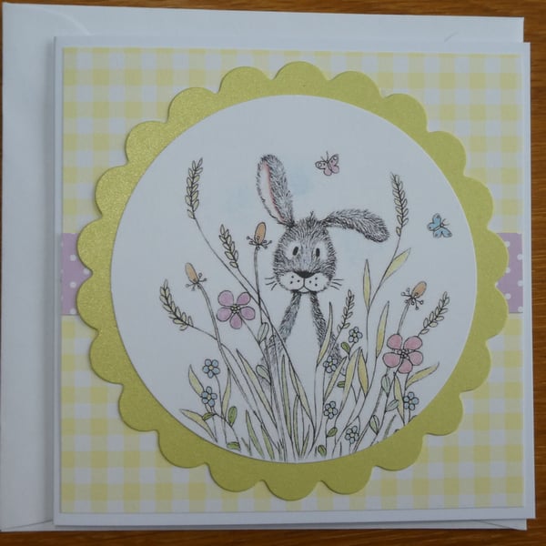 Blank Card - Rabbit in a Meadow - Birthday, Get Well, Thinking of You