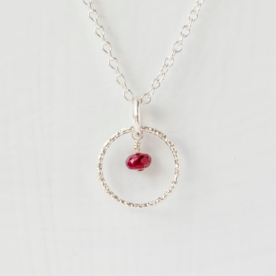 Ruby with Sterling Silver Slim Circle Pendant Necklace