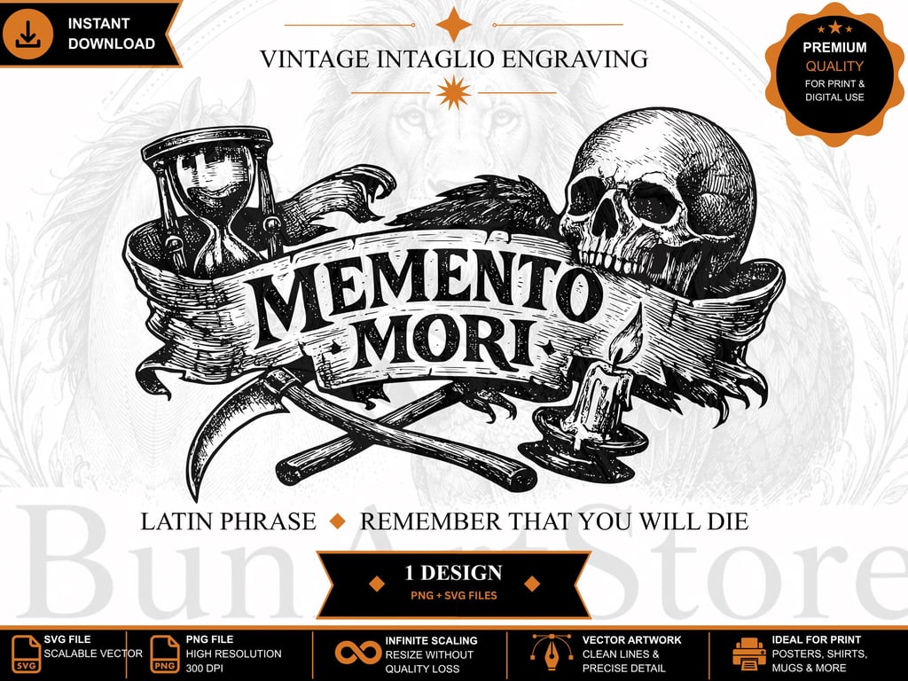 Memento Mori SVG Vintage Engraving Latin Quote (Digital Download)