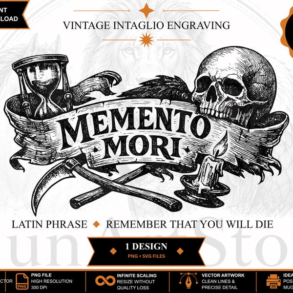 Memento Mori SVG Vintage Engraving Latin Quote (Digital Download)