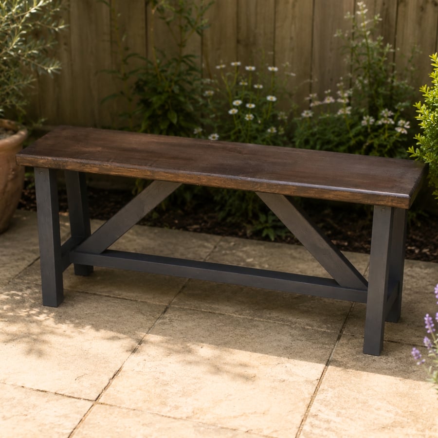 Handmade Rustic Pine Bench - Dark Walnut & Charcoal A-Frame Bench