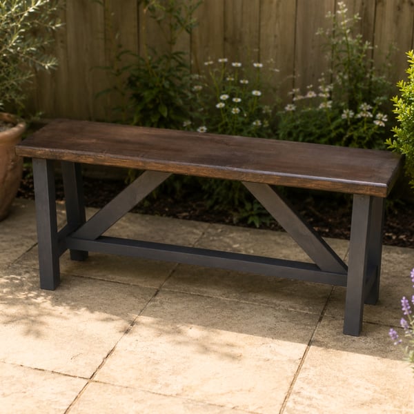 Handmade Rustic Pine Bench - Dark Walnut & Charcoal A-Frame Bench