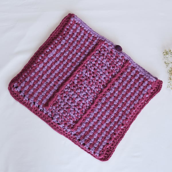 Crochet Laptop Sleeve Pattern - Recycled Yarn - Maeve - Beginner, UK & US Terms