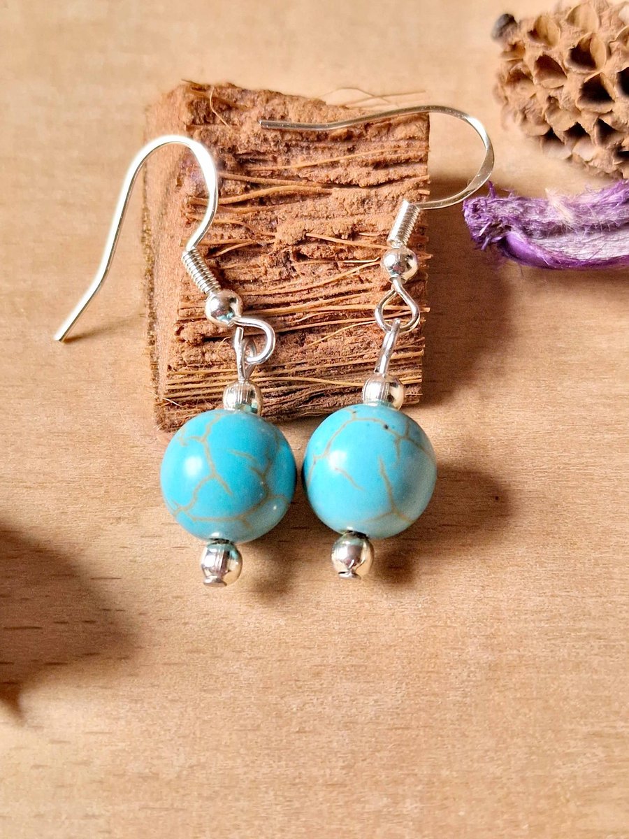 Turquoise & Silver Drop Earrings, Natural Stone Earrings, Boho Gemstone Jeweller