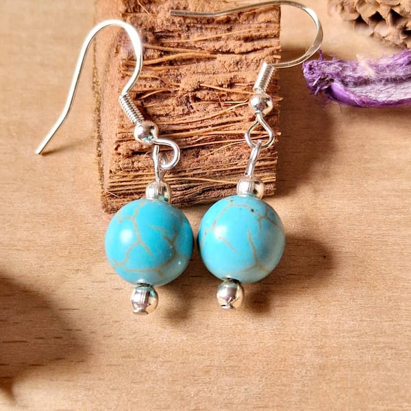 Turquoise & Silver Drop Earrings, Natural Stone Earrings, Boho Gemstone Jeweller