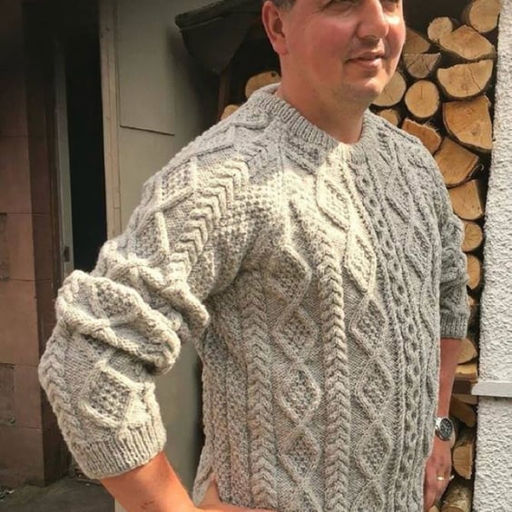 Made To Order, Hand Knitted Aran Sweater In Your Choice Of Colour And Size
