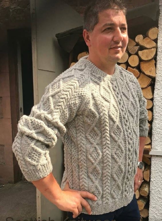 Made To Order, Hand Knitted Aran Sweater In Your Choice Of Colour And Size