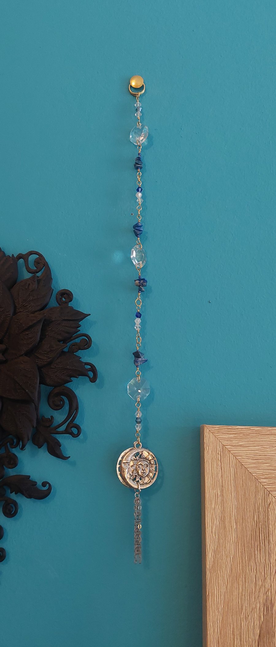 Celestial Blue Sun and Moon Suncatcher Wall Hanging Decoration 