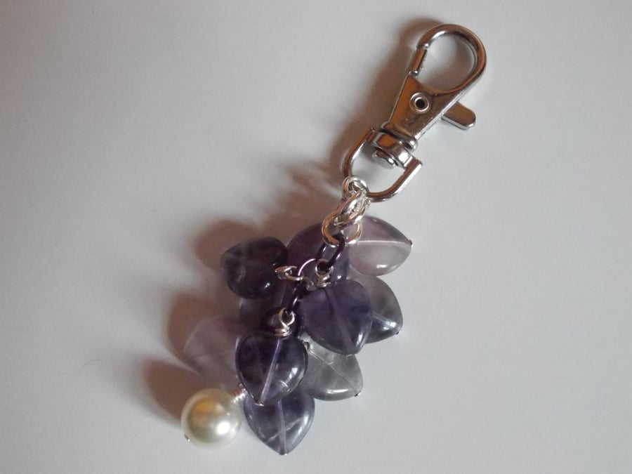 Fluorite heart cluster bag charm