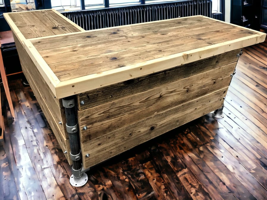 Richmond Corner Desk Office Desk, Custom Made Reclaimed Scaffold Boards Rustic, 