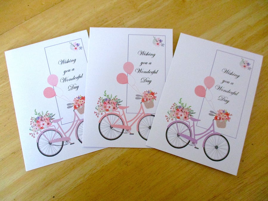 Floral Bicycle Notelets x 6 with Envelopes - optional customisation