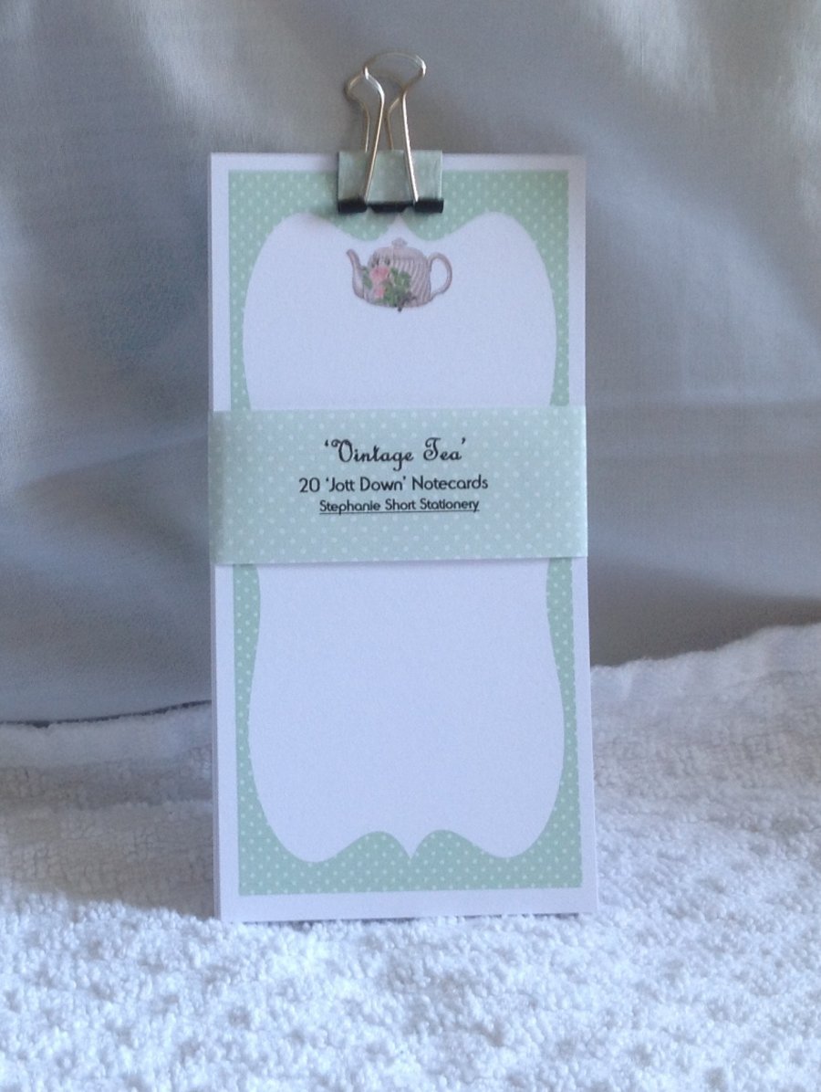 Vintage Tea, Set of 20 Handmade Jott Down Blank Notecards