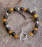 Smoky Quartz and Amber Knotted Beaded Bracelet - Sterling Silver Beads & Clasp