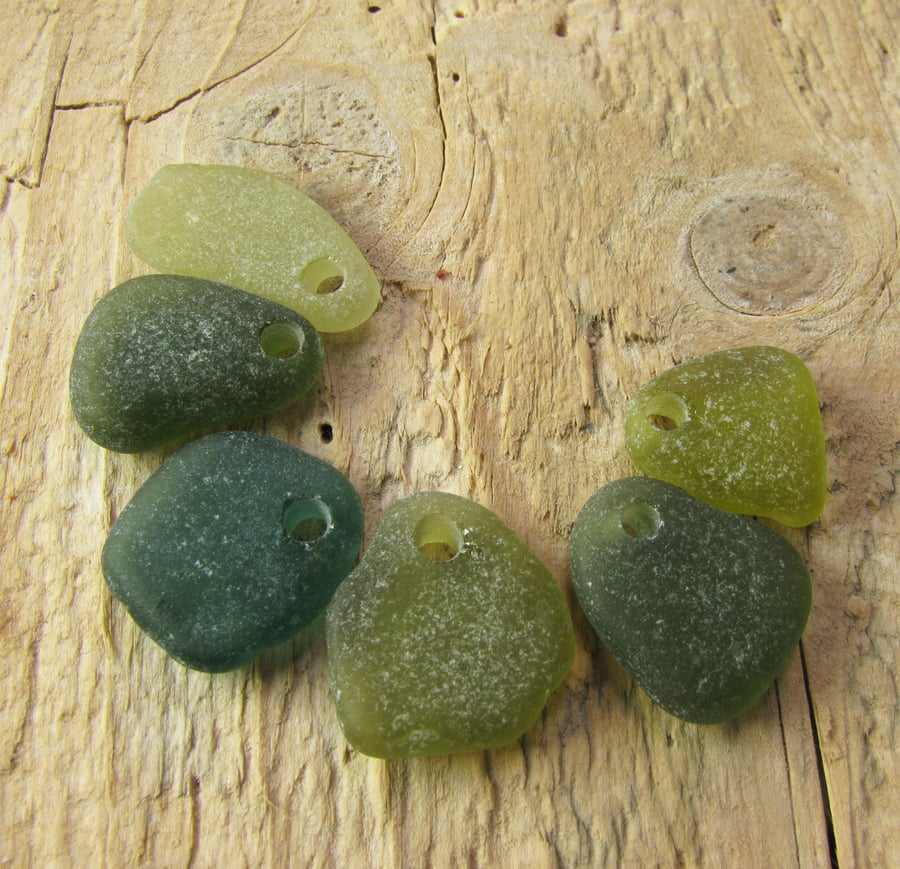 6 Natural sea glass beads, top drilled , supplies (5)