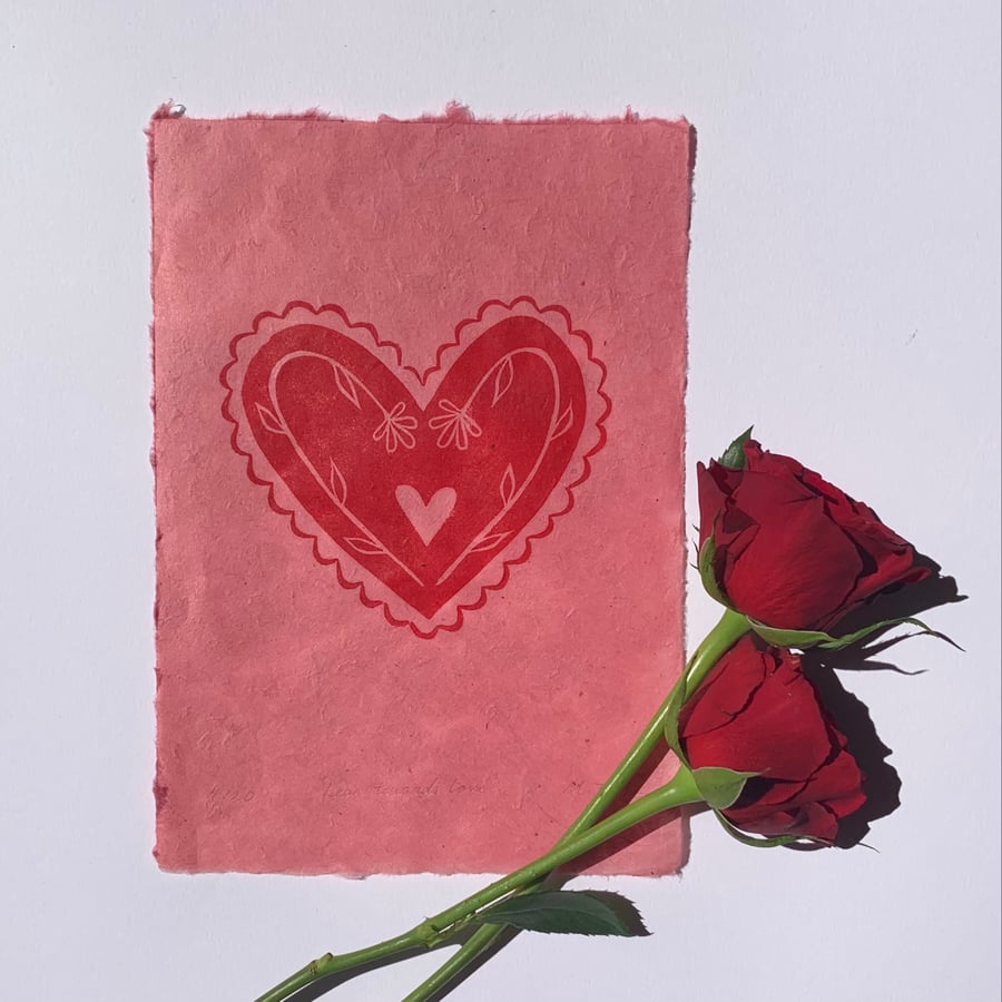 Lean Towards Love A5 Original Lino Print