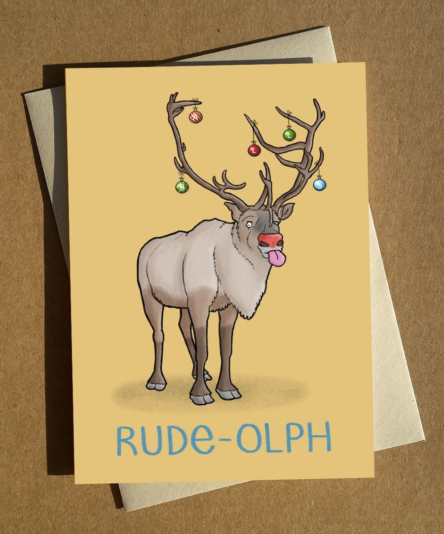 Rudolph Reindeer Christmas Card A6 - Funny Rude Humour Xmas Greetings Card