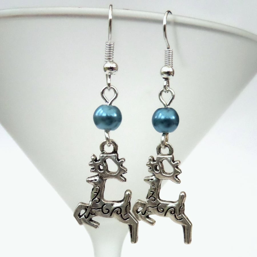 Novelty Christmas earrings, with reindeer charms, other colours available