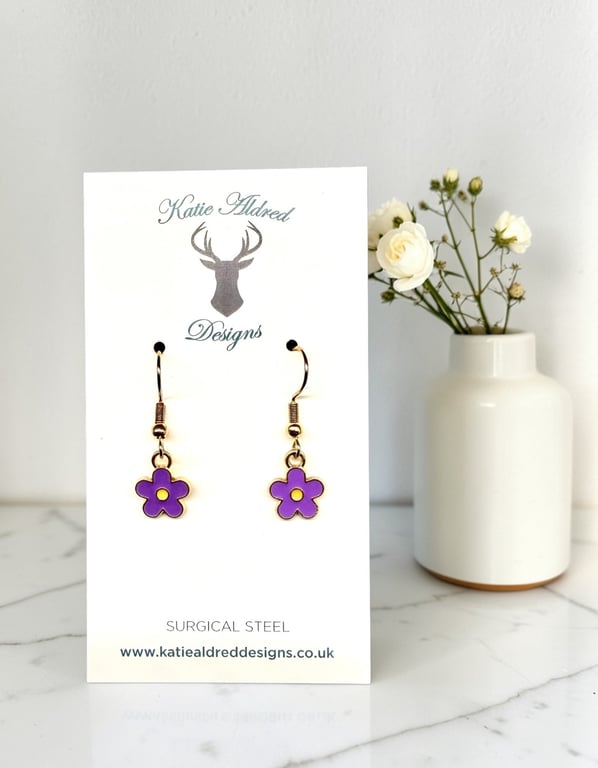 Charm Earrings - Purple Daisy