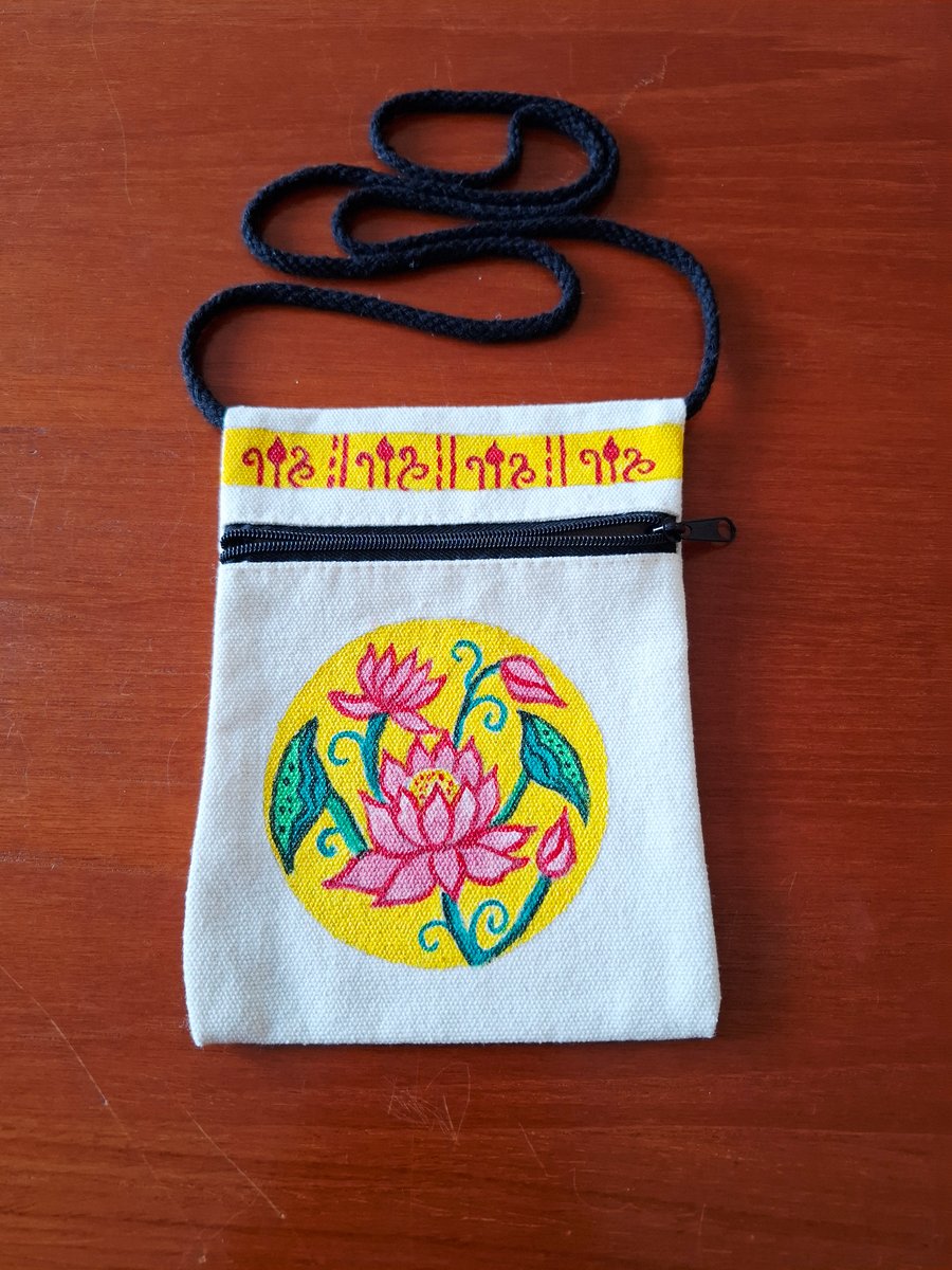 Handpainted crossbody tote bag 