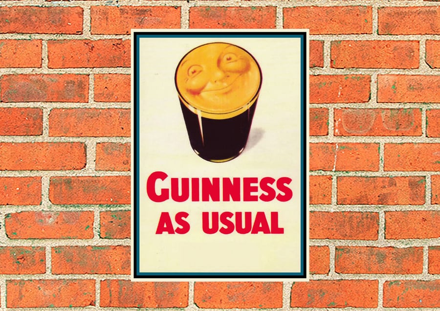 Guinness metal sign. Smiley Guinness as Usual suitable for Pub, Bar, Man cave