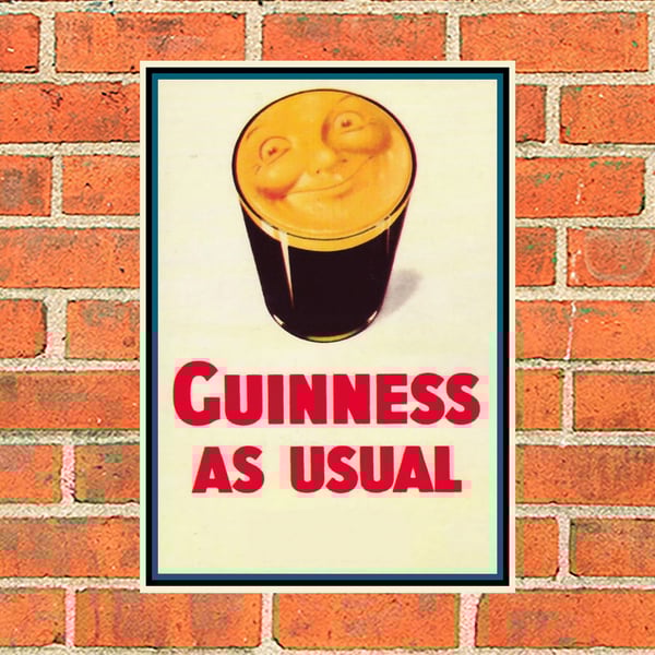 Guinness metal sign. Smiley Guinness as Usual suitable for Pub, Bar, Man cave