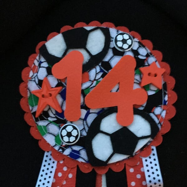 Birthday badge-Rosette Personalised - birthday football - male