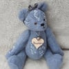 Hand embroidered artist bear on hand dyed alpaca fabric, collectable teddy bear