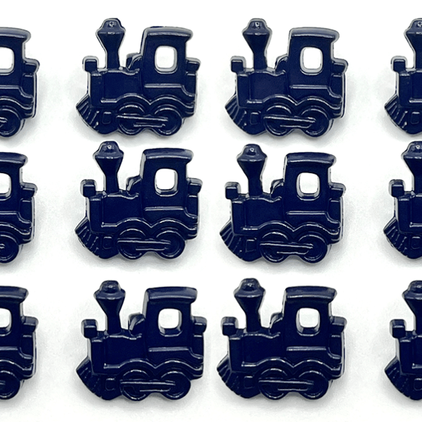 12 Train Buttons, Navy Blue, 18mm Wide, Children, Babywear, Novelty