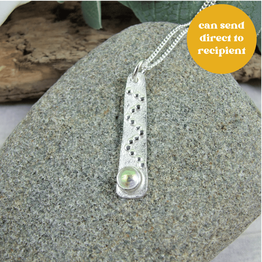 Dichroic Glass Necklace. Sterling Silver Tapered Pendant