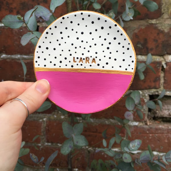 Personalised Spotty Gold Dish - Spotty Dish - Customisable 