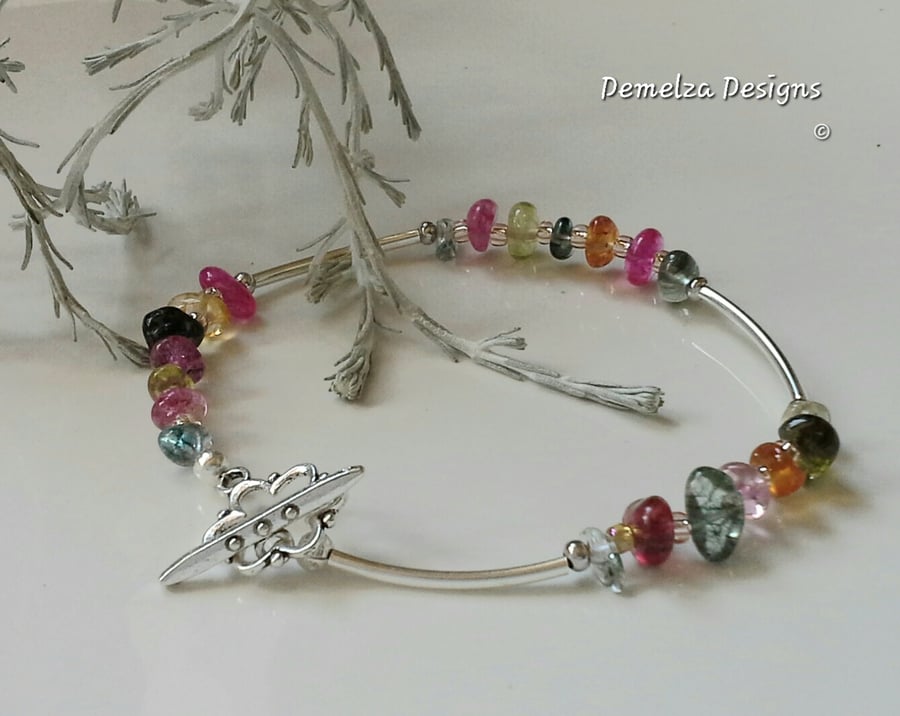 Chakra Quartz, Seed Bead & Tibetan Silver Flower Bracelet (Help a Charity)